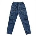 thumbnail image 4 of Cargo Pants for Men Men's Solid Color Business Sports Tied Work Pants Zipper Design with Large Pockets Mens Pants Relaxed Fit Navy M, 4 of 4