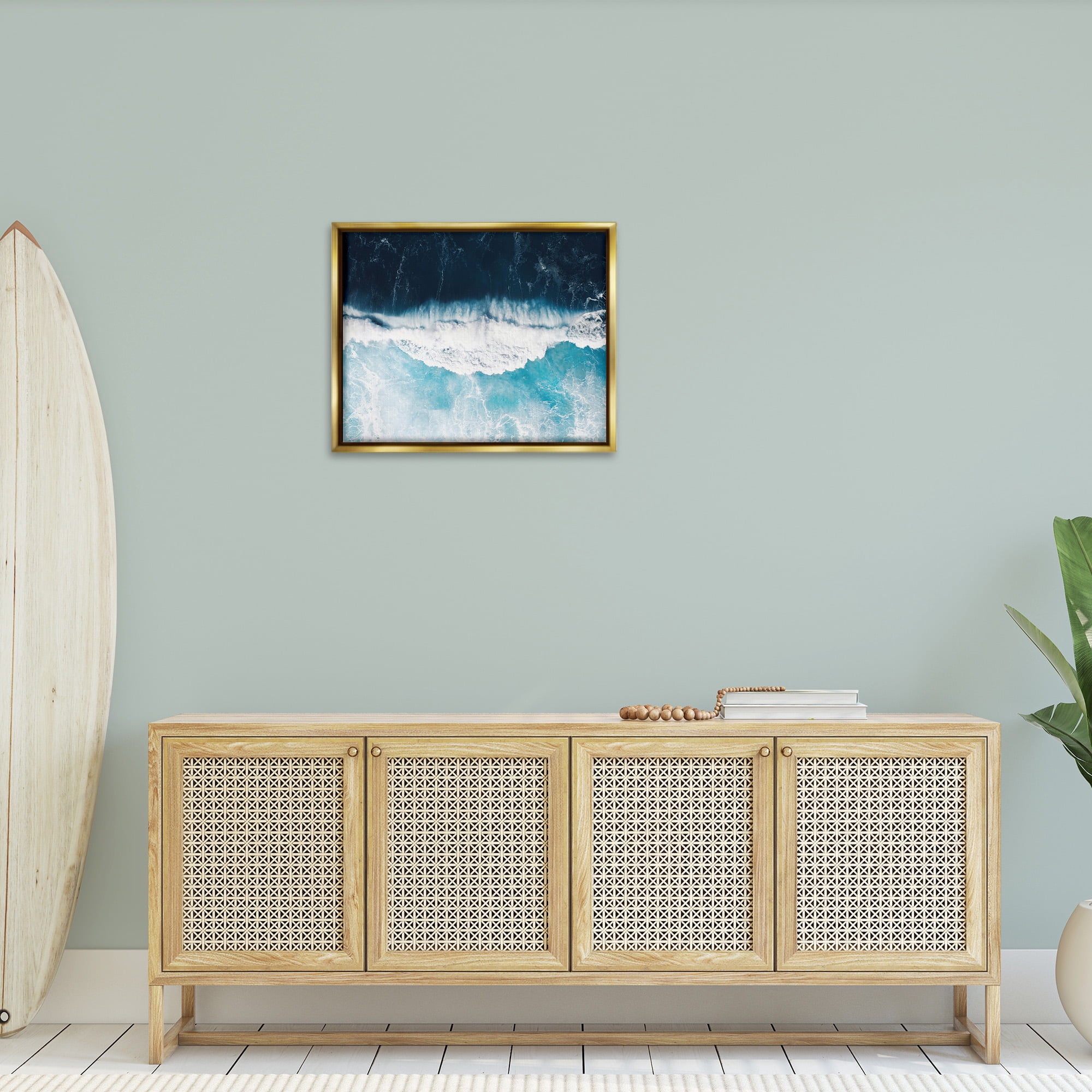Stupell Industries Crashing Ocean Waves Landscape Photography Gold Floater Framed Canvas Art Print Wall Art, 31 x 25