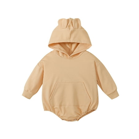 

Baby Soild Long Sleeve Hooded Sweatshirt Romper Jumpsuit With Pocket