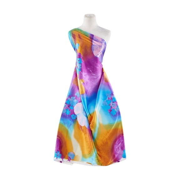 Zelouf Flower Print On Charmeuse  , Sewing, DIY, Crafts Fabric by the Yard, Orchid Blossom, 3 Yard