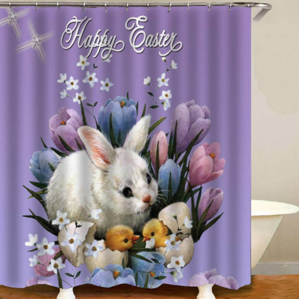 1Pc Easter Egg Shower Curtain with 12 Hooks,Funny Rabbit Waterproof ...