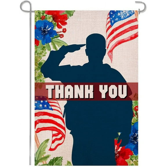 Shmbada American Thank You Garden Flag Double Sided 12"x18" Patriotic Memorial Day, Fourth of July and Veterans Day Yard Flags for Outdoor Decor