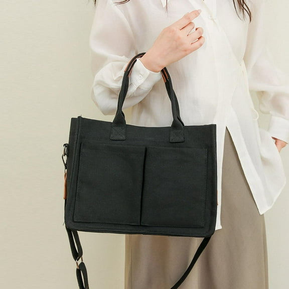 Aminojy Large Canvas Tote Bag for Women - Waterproof Work Bag with Detachable Crossbody Strap, Multi-Pocket Travel Messenger Purse for Office & Business (BPA Free)