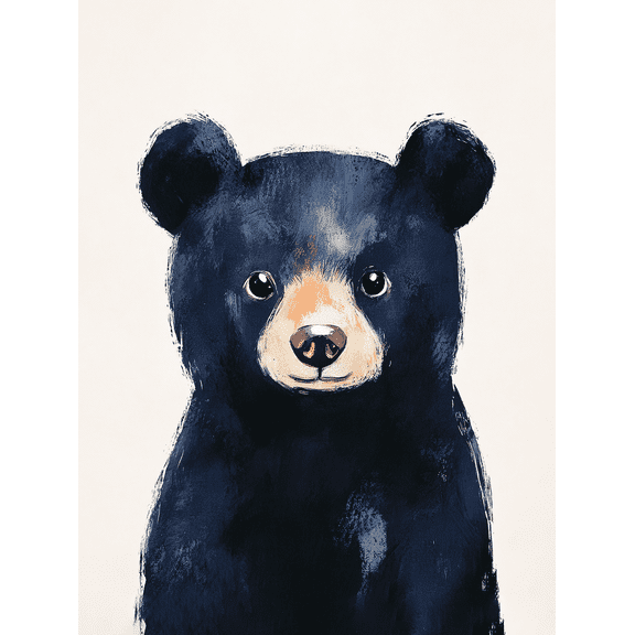 Cute Black Bear Canvas Wall Art Print, Perfect for Living Room, Bedroom, Bathroom, Office, and Nursery Decoration.