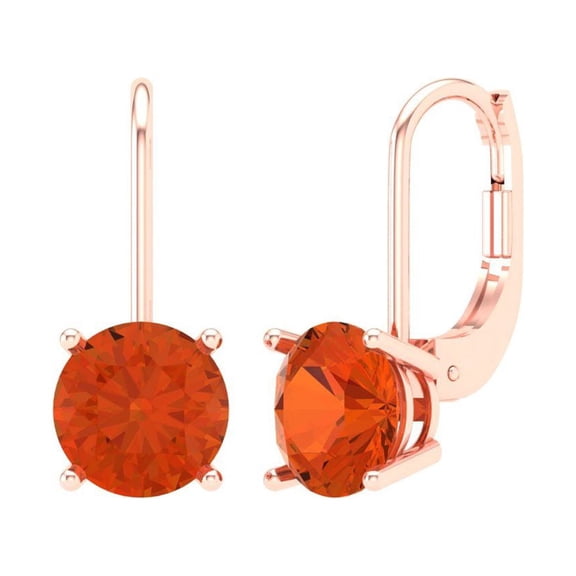 Clara Pucci 3 ct Brilliant Round Cut Drop Dangle VVS1 Genuine Conflict free Red Zircon Solid 18K Pink Rose Gold Designer Everyday Earrings Lever Back