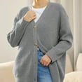 thumbnail image 3 of VISALY Cropped Cardigan Long Sleeve Cardigan Women's Cardigan Front Oversized Lightweight Sweaters V Neck Loose Cardigans Knit Outwear Button Down Cardigans Chunky Cardigan Sweaters Grey L, 3 of 7