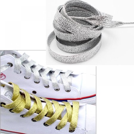 

White Metallic Glitter Flat Shoelaces Canvas Sneaker Athletic Boots Shoe 45 inch