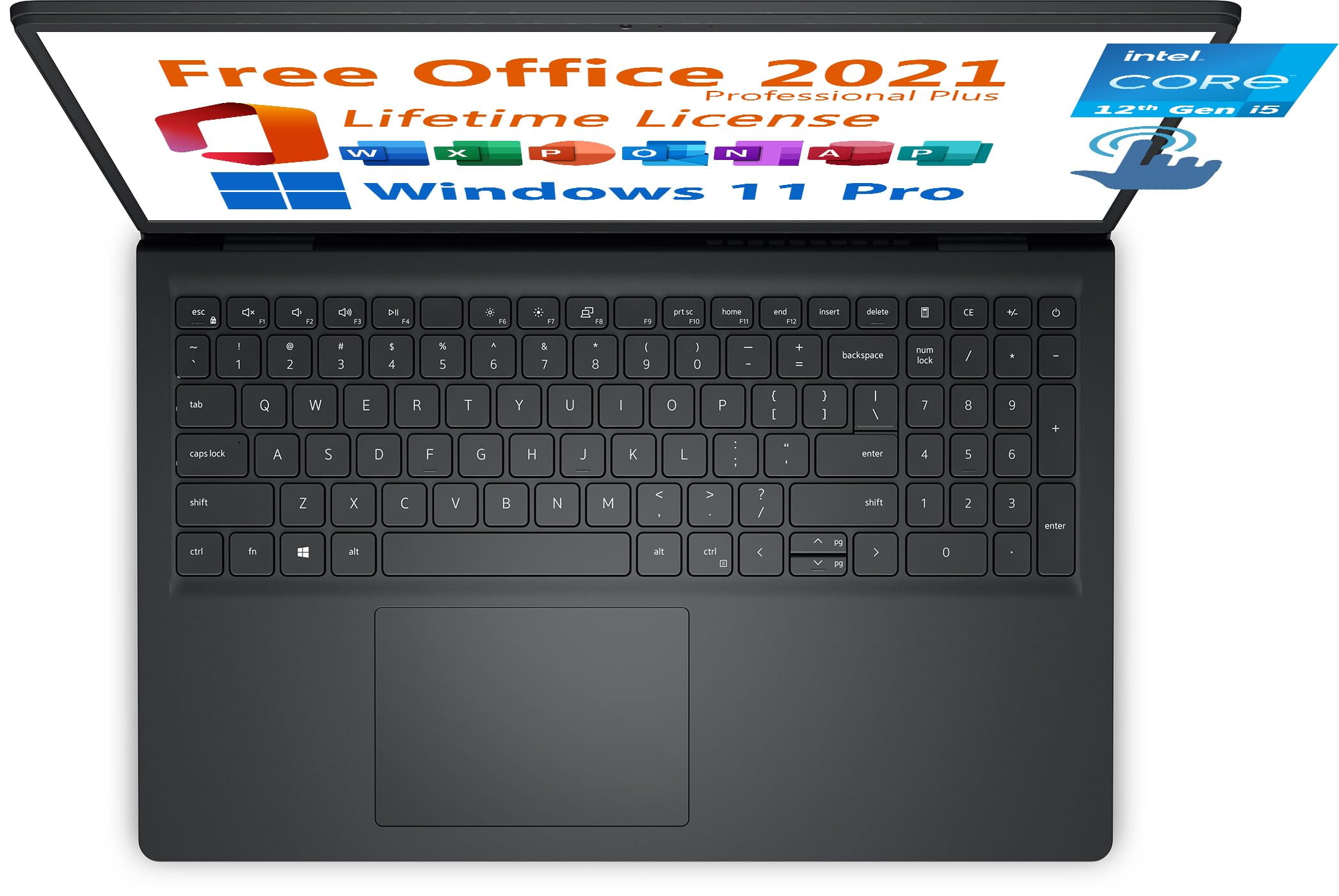 Dell 2024 Inspiron 15 Business Laptop, Free Microsoft Office 2021 with Lifetime License, 15.6" Touchscreen FHD, Intel 10-Core i5-1235U 4.4 GHz, 16GB DDR4 RAM, 512GB PCIe SSD, Windows 11 Pro, Black