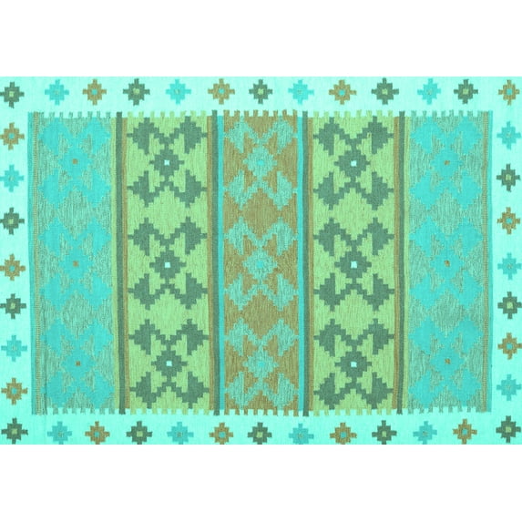 Ahgly Company Indoor Rectangle Abstract Turquoise Blue Contemporary Area Rugs, 2' x 3'