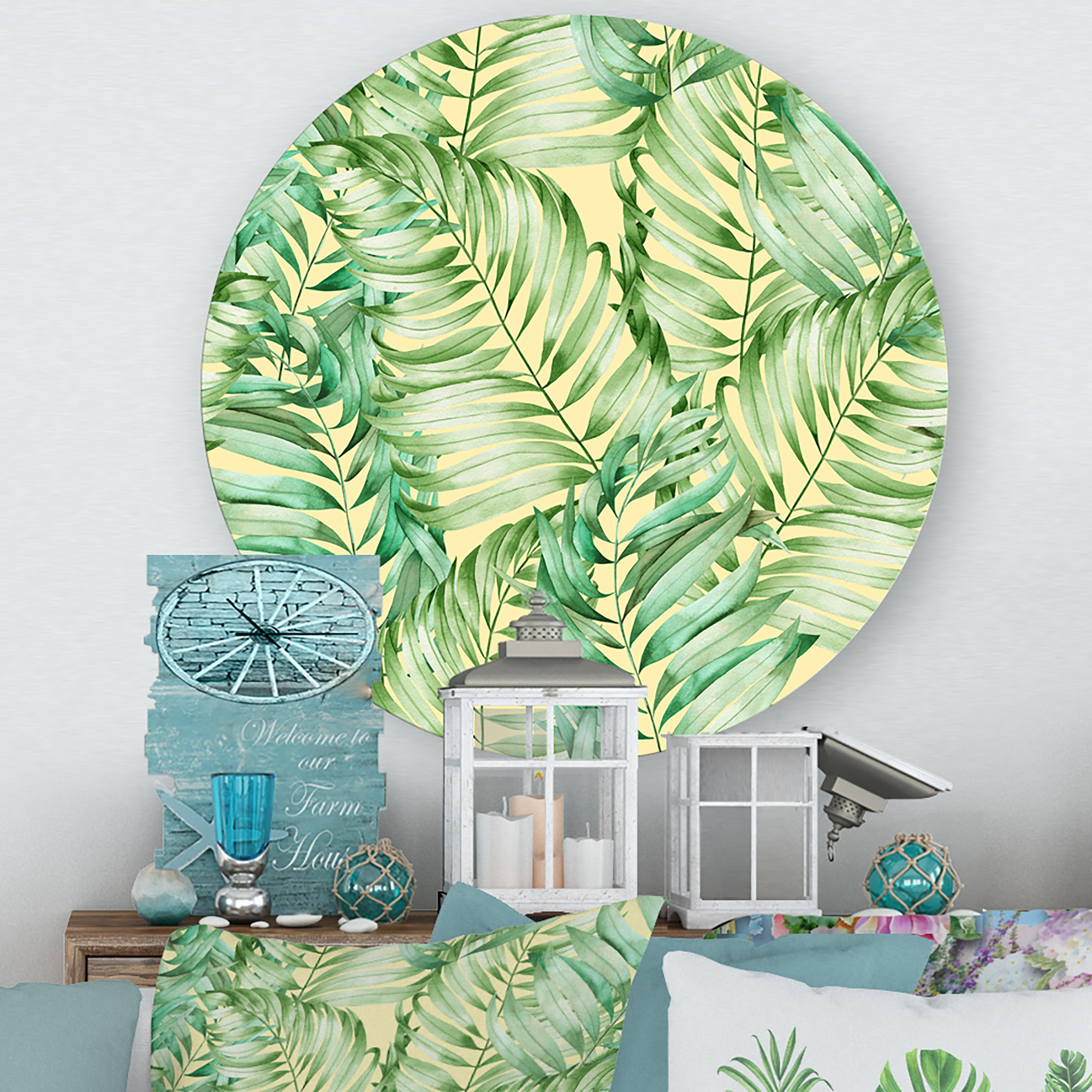 Designart 'Tropical Green Leaves of Monstera' Tropical Circle Metal Wall Art 23x23 - Disc of 23