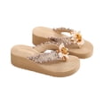 thumbnail image 2 of IEMIEMIEM Women's Cute Sandals 3D Floral Applique Woven Fabric Platform Wedge Flip Flops Thick Cushion Thong Sandals For Summer Beach Vacation Wear Yellow 8.5 Wide, 2 of 7