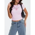 thumbnail image 6 of Biezeib Women's Cap Sleeve Tops Casual Tight Fitted Round Neck Letter Bow Print T-Shirt Tops for Summer, 6 of 6