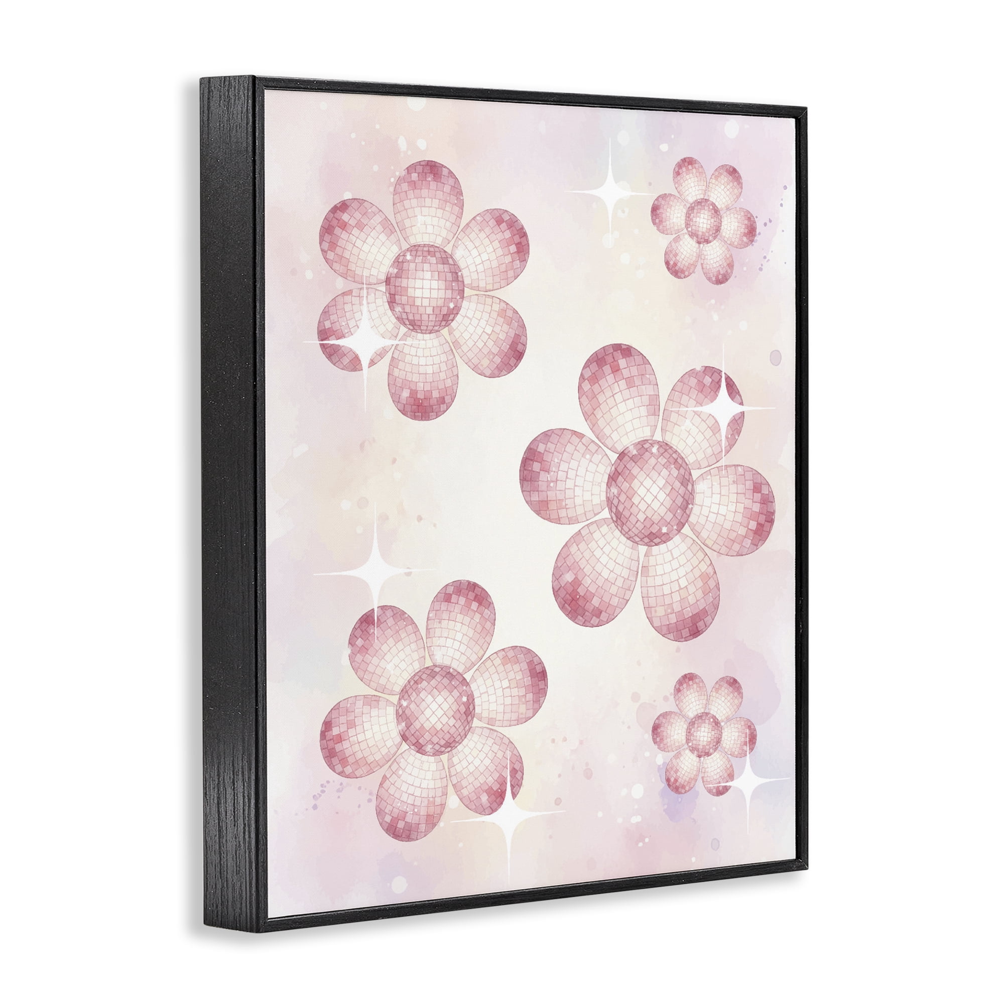 Stupell Industries Disco Ball Floral Patterns Black Framed Giclee Art, design by Lil' Rue