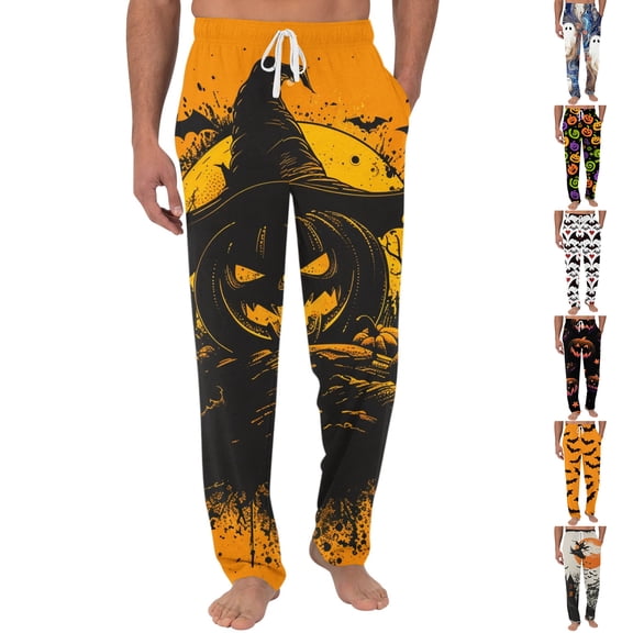 Satingcolo Mens Pajama Pants Halloween Soft Pj Pants Lounge Pajama Bottoms with Pockets Drawstring