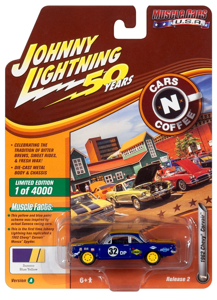 Johnny Lightning JLMC020 Muscle Car 1962 Chevy Corvair VER A Sunoco Blue Yellow
