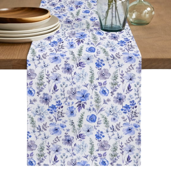 Table Runners 36 Inches Long Dress Scarves, Blue Wildflowers Farmhouse Kitchen/Dining Table Decor Table Runner, Short Coffee Tablerunners, Chic Floral Classic Botanical 13x36 Inch