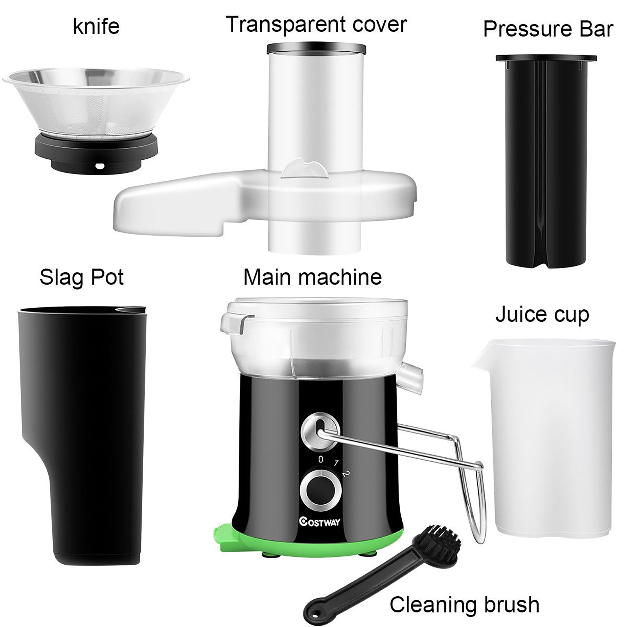 Costway Electric Juicer Centrifugal Juicer with 3-Inch Wide Mouth Centrifugal Juice Extractor 2 Speed