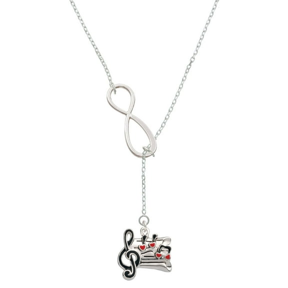 Delight Jewelry Silvertone Music Sheet with Hearts Silver tone Elegant Infinity Lariat Necklace