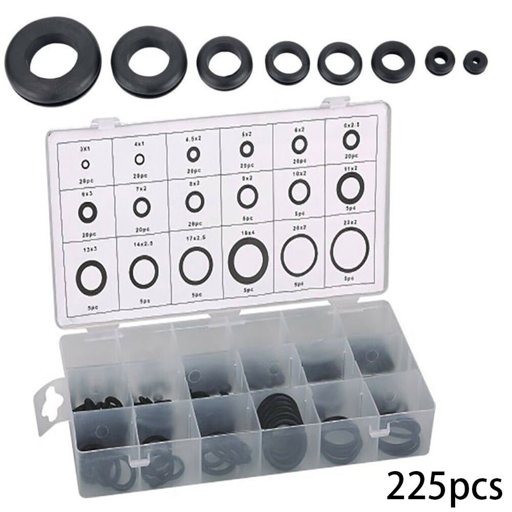 225 Pieces O-Ring Assortment Kit Washer Gaskets Set Flexible Rubber Oil Seal New 