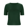 thumbnail image 5 of Olyvenn Women's Short Sleeve Tops Half Length Sleeve Cotton Crewneck T Shirts Slim Fit Ruched Casual Elbow Summer Basic Tees Army Green XL, 5 of 8