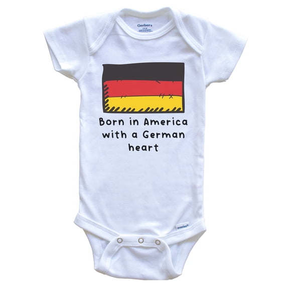 Born In America With A German Heart Cute Germany Flag Baby Bodysuit, 0-3 Months White