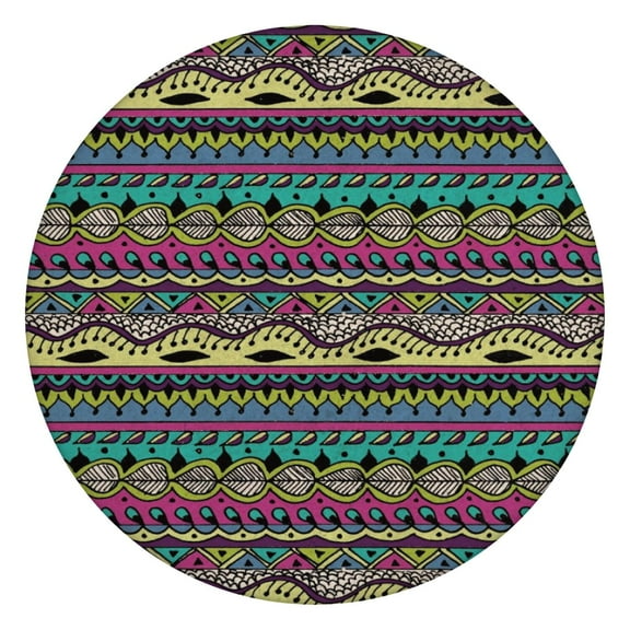 Boho Floral Print Vinyl Tablecloth with Elastic, 44 Inch Fits 38 to 42 Inch Round Tables, Liquid Resistant for Patio and Kitchen