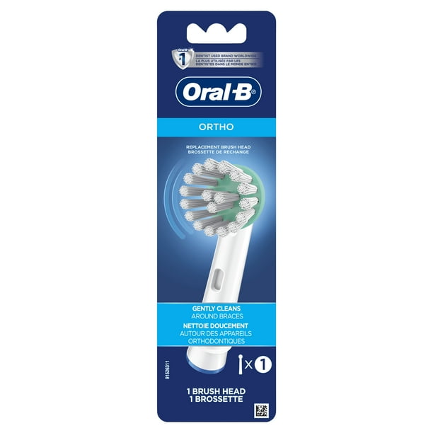 OralB Ortho Electric Toothbrush Replacement Head, White, 1 Ct