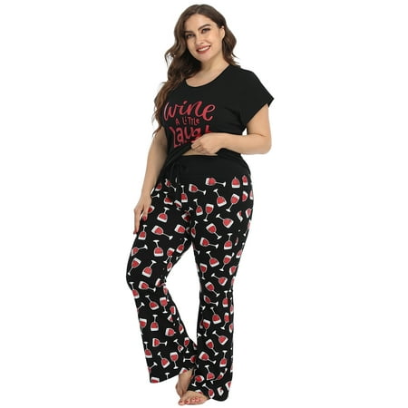 

Women s Plus 2-Piece Pajama Pants Set Sleepwear Wine A Little Laugh A Lot - 1X