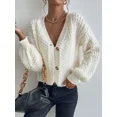 thumbnail image 4 of Solid‑Color Cable Knit Single‑Breasted Long‑Sleeve Cardigan Sweater Top for Women, 4 of 6