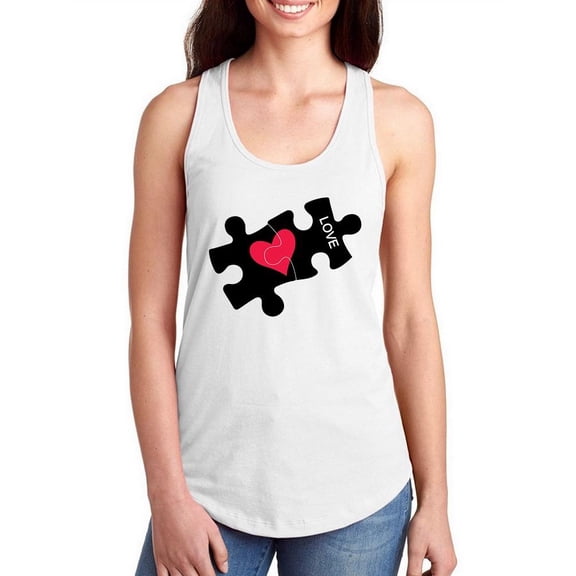 Love Heart Puzzle Art Racerback Tank Women -Image by Shutterstock, Female Large