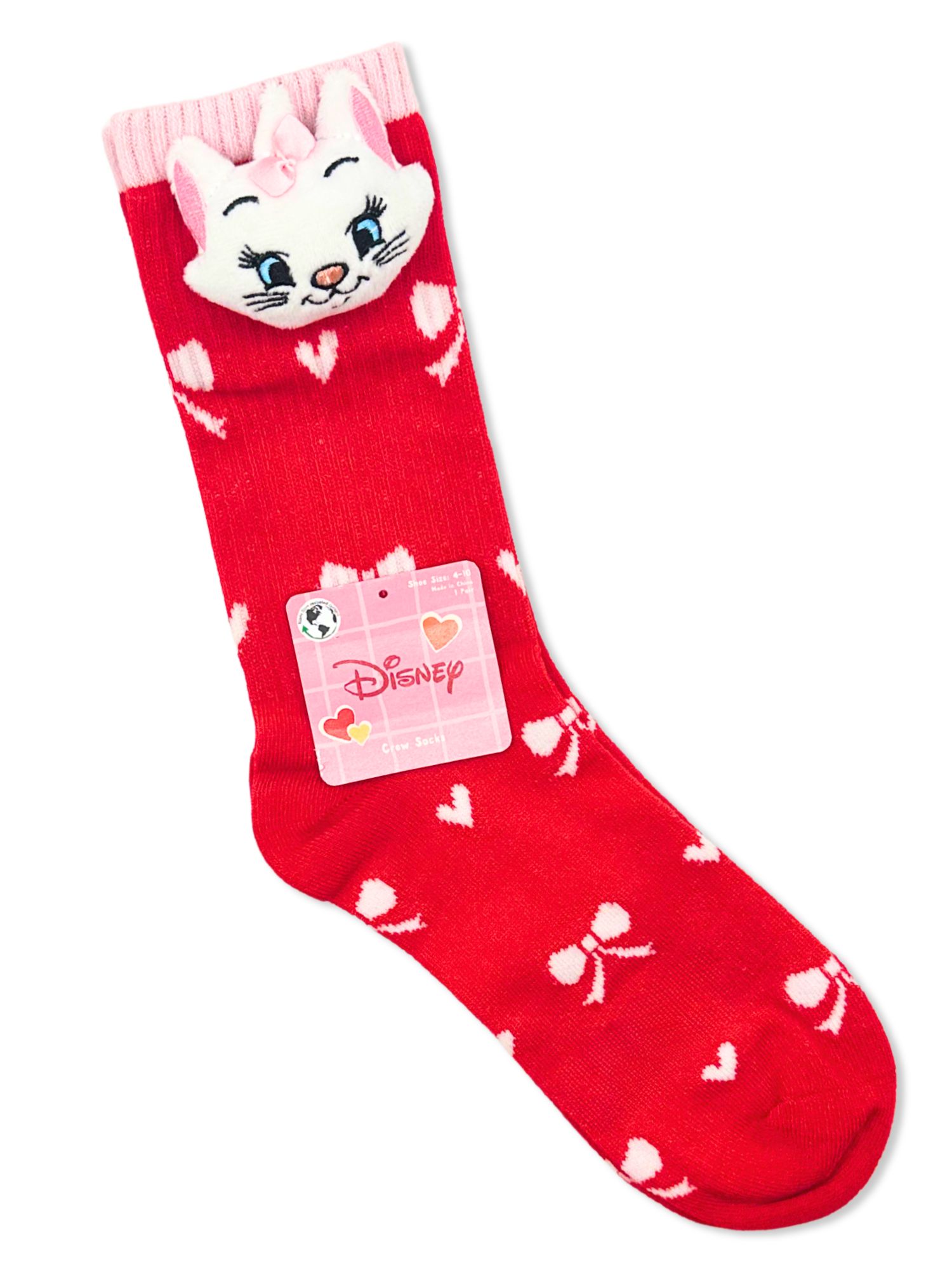 Disney Aristocats Women's Valentine's Day Pom Crew Socks, 1-Pack, Size 4-10