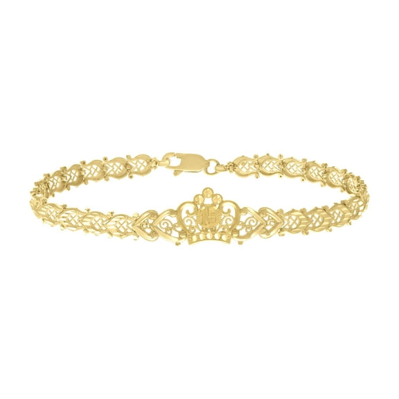 10k Yellow Gold Womens 15 Anos Quinceanera Charm Bracelet for Women