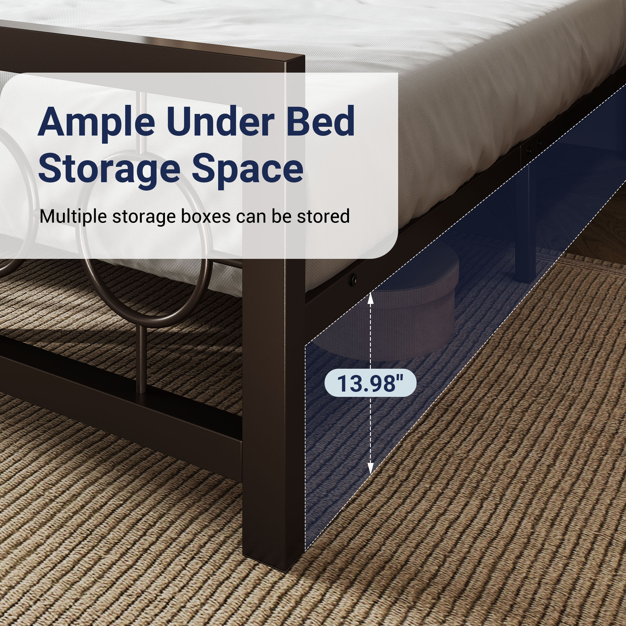Sifurni Queen Size Metal Platform Bed Frame with Modern & Vintage Headboard and Footboard, Brown