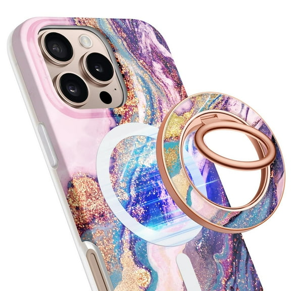 Magnetic Phone Ring Holder Compatible with MagSafe Grip, Magnet 360° Rotatable Adjustable Marble Kickstand, MagSafe Stand for iPhone 17 Pro Max/Air/Plus/16/15/14