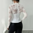 thumbnail image 6 of Aboser Mesh Sheer Tops for Women Long Sleeve Y2k Clothes Trendy Embroidered Lace Shirts Slim Fit Mock Neck Party Top Lightweight Soft Pullover Blouses, 6 of 6