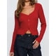 thumbnail image 4 of Cárdigan de Larga para Mujer, Suéter Corto de Punto Abierto, Chaqueta con Cuello en V y Botones para Otoño Vino Tinto L, 4 of 10