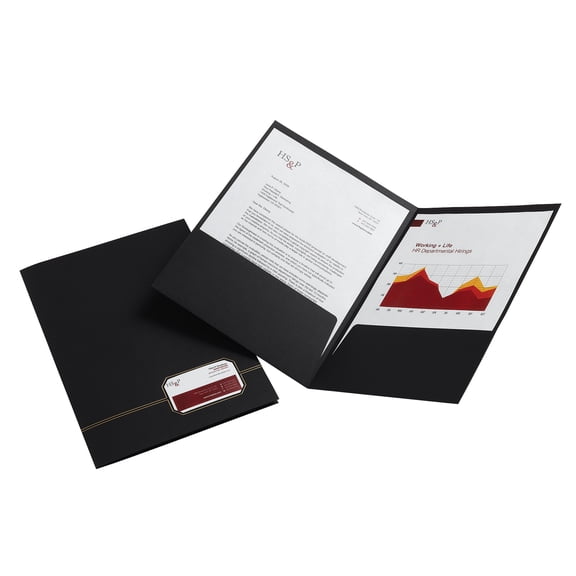 Office Depot® Brand Executive Twin-Pocket Portfolios, Black/Gold, Pack Of 4