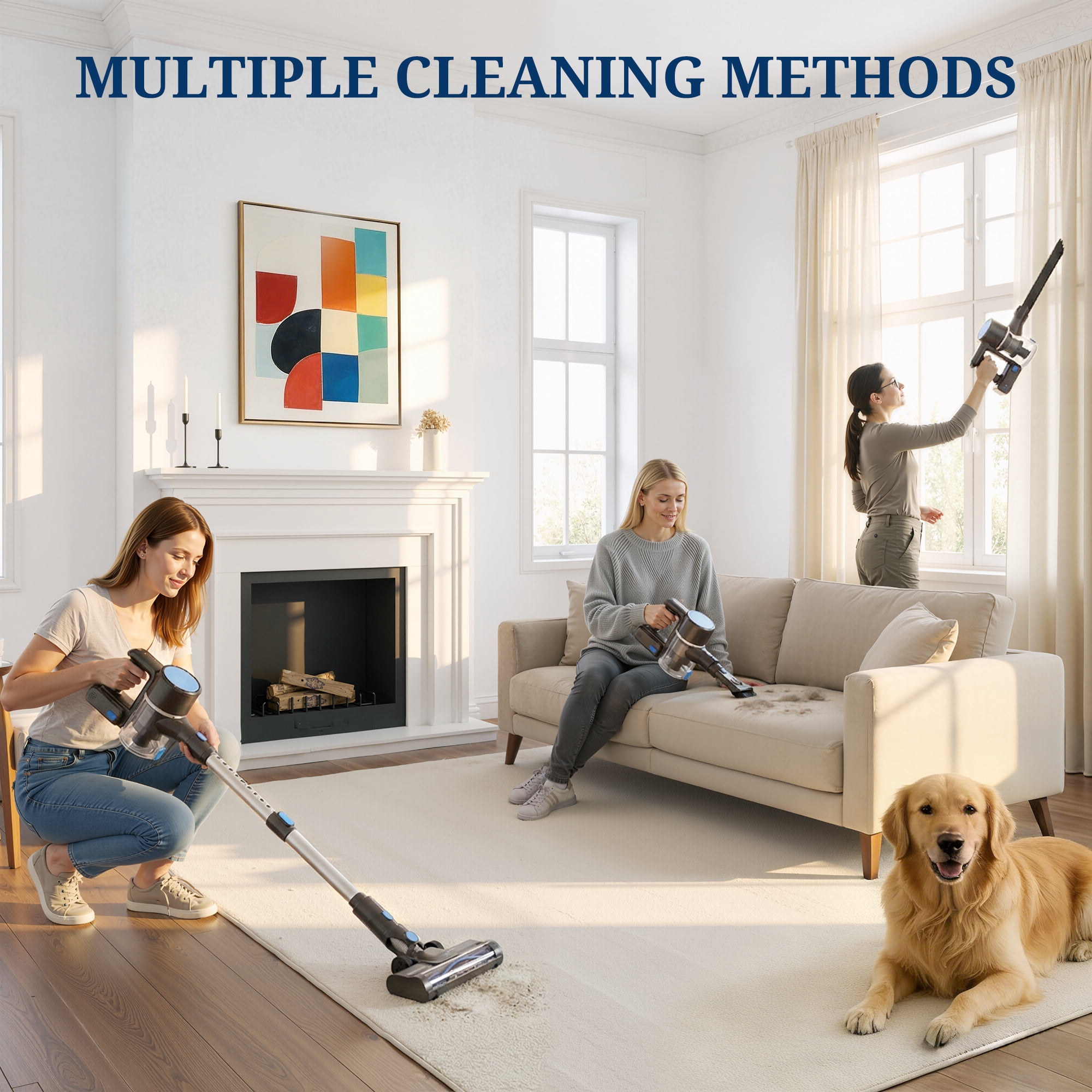 Atilioo Cordless Vacuum Cleaner for Home, Removable Handheld Lightweight Stick Vacuum with LED Headlights for Pet Hair, Hard Floor, Carpet, Silver