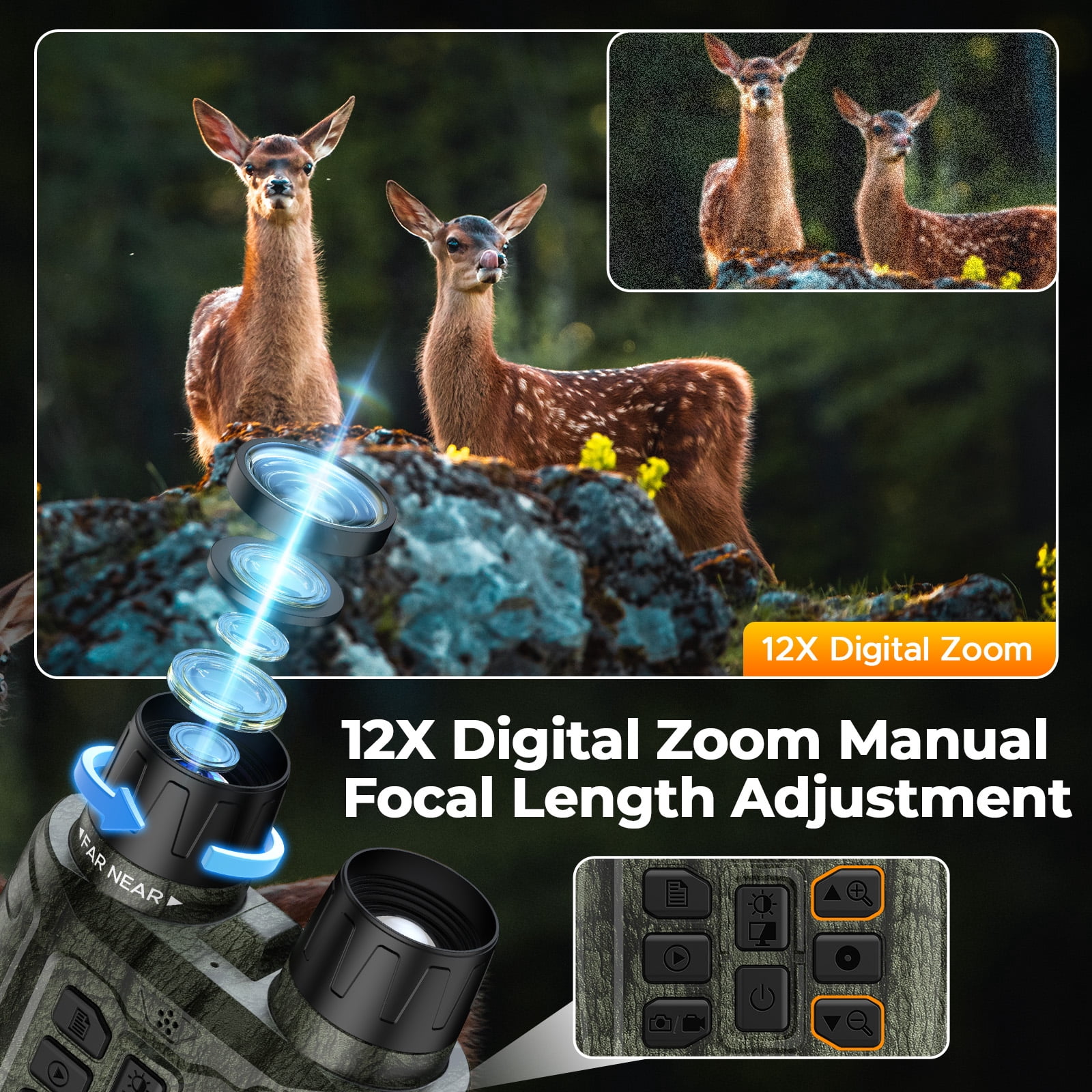 Night Vision Goggles for Adults, 112 MP 4K Night Vision Binoculars 12X Zoom & 5000mAh Battery, 64GB Card Included, Infrared Vision, 1300ft Range, Perfect for Hunting, Camping & Security