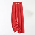 thumbnail image 2 of amkenre Womens Summer Pants Women's Elegant Solid Color Micro Elastic Breathable High Waist Chain Decoration Slim Wide Leg Pants High Waisted Casual Capri Pants For Women Plus Size Wide Leg, 2 of 5