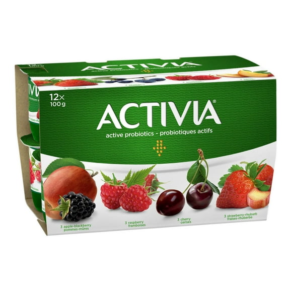Activia Probiotic Yogurt, Raspberry/Apple/Blackberry/Strawberry Flavour, 12x100g, 12 x 100g