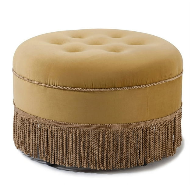 Yolanda Tufted Decorative Round Ottoman Gold Velvet