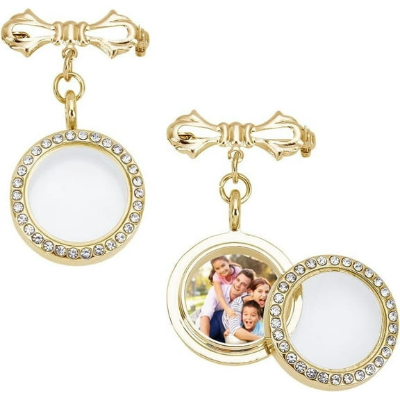 2Pcs Photo Wedding Bouquet Charm Brooches Alloy Rhinestone Brooches Pin Brooch Making Kit Bowknot Bouquet Photo Locket Charms Platinum
