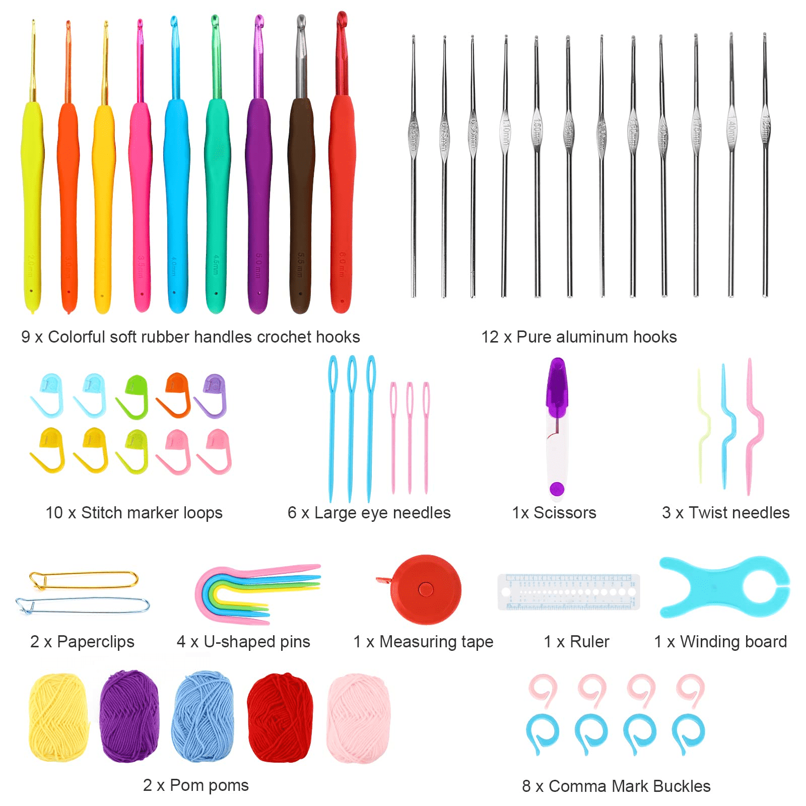 66 Pcs Crochet Hooks Set with Storage Case, Full Crochet Kit for Beginners Adults Kids, Knitting & Crochet Supplies Crochet Accessories Crochet Gifts for Crocheters
