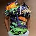 thumbnail image 2 of Psychedelic Zombie Skull Print Men Zipper T-shirt Summer Casual Short Sleeve T-shirt Top, 2 of 7