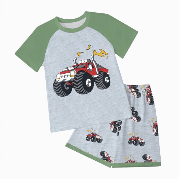 KPOPLK Boys Summer Clothing 2Pcs Outfits Short Sleeve T-Shirt with Pattern Print and Elastic Waist Shorts Set Clothes 4T 5T 6T 7T Size 2-3 Years,Green