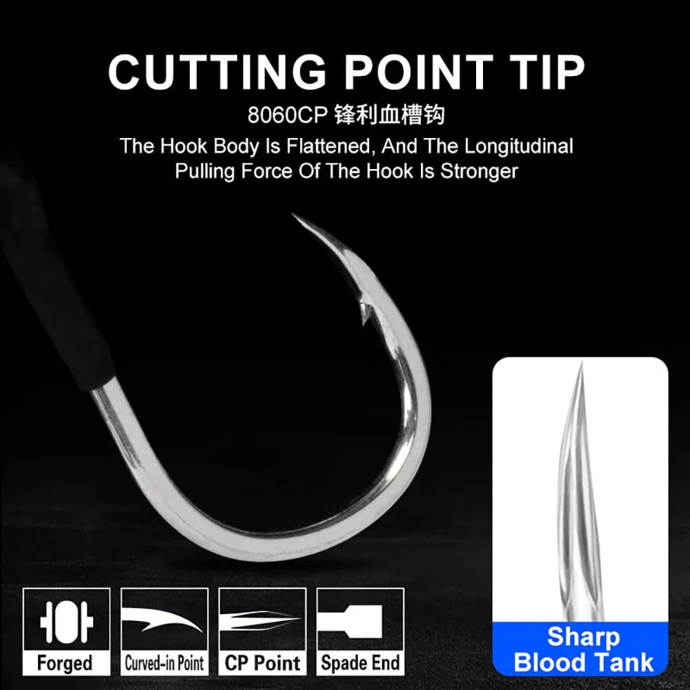 10 Pairs Double Barbed Assist Hooks Saltwater Slow Jigging Hooks with PE Line