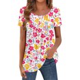 thumbnail image 2 of Mujeres de Verano Tops de Manga Corta Impresa Casual Cuello Redondo Plisado Superior 95% Poliéster 5% Spandex, Blusa de Moda para Todas las Estaciones, 2 of 6