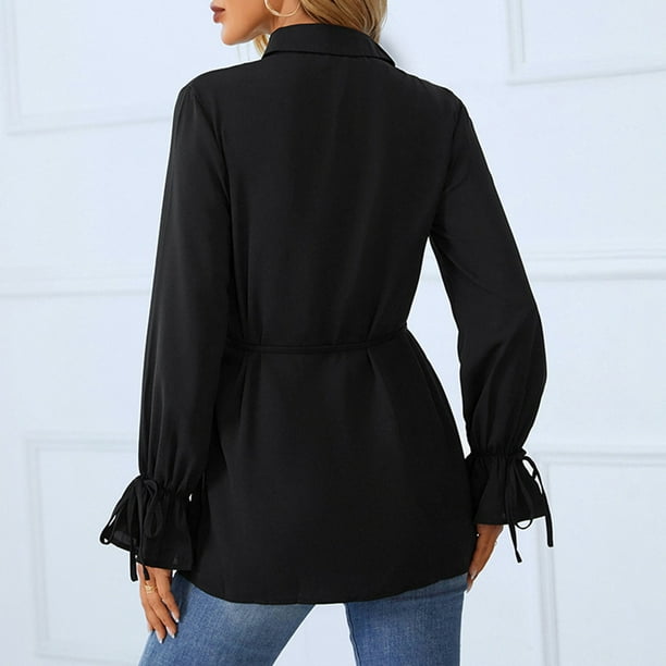 Chemise Femme Noire à Lacets Collusion - Taille 10 - Manches Longues - Cropped