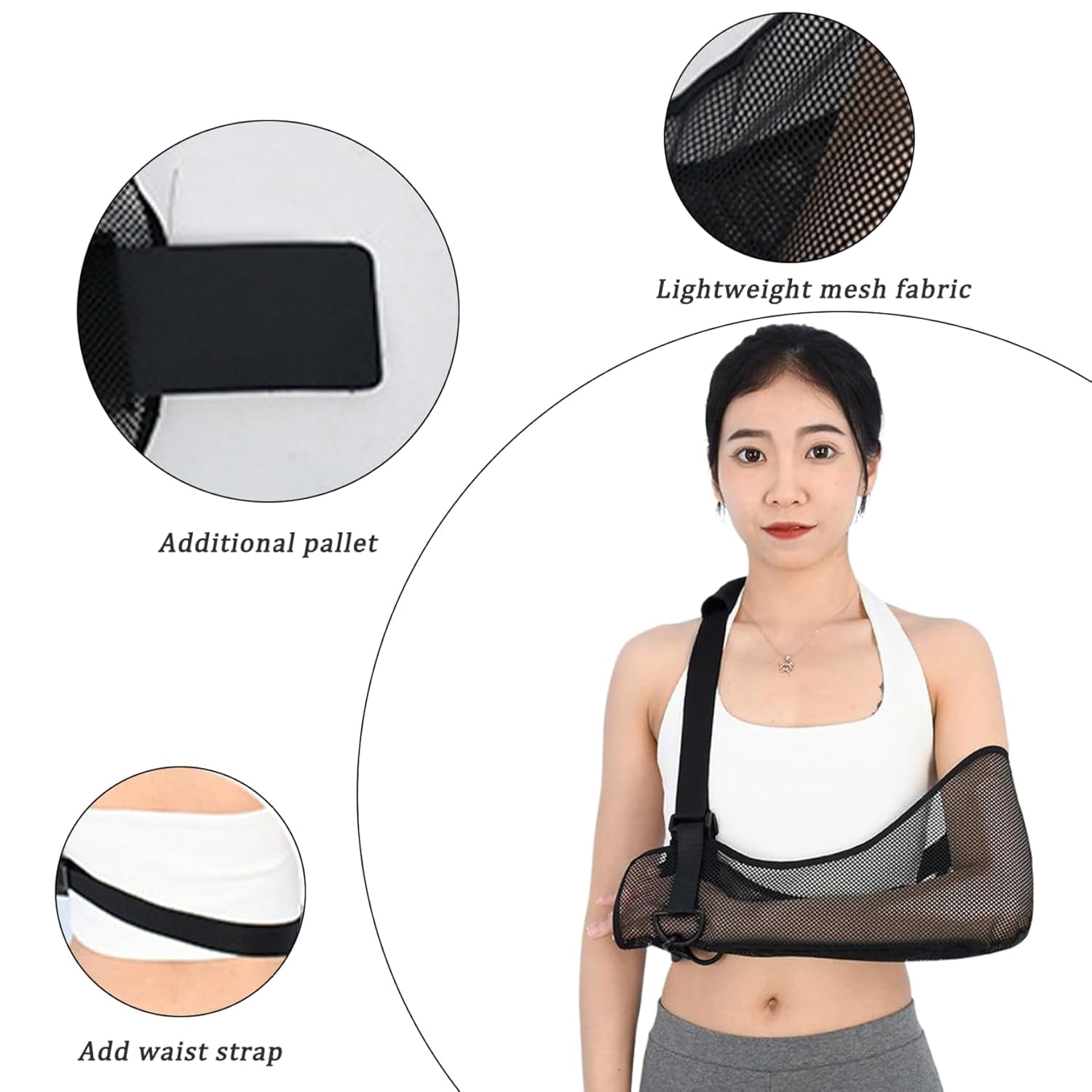 Hemvt Adjustable Shoulder Immobilizer Brace, Breathable Mesh Arm Sling for Rotator Cuff, Post-Surgery Support, Comfortable Elbow & Arm Brace for Men Women, Convenient & Durable